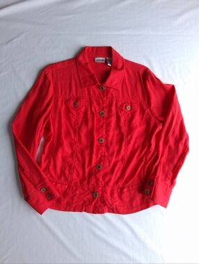 Chico's jacket Linen Red Lightweight Button Up  Size Large